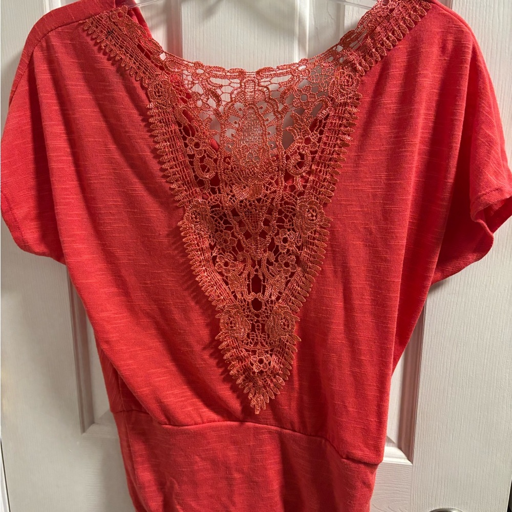 HeartSoul Coral Lace Detail Short Sleeve Top XS
